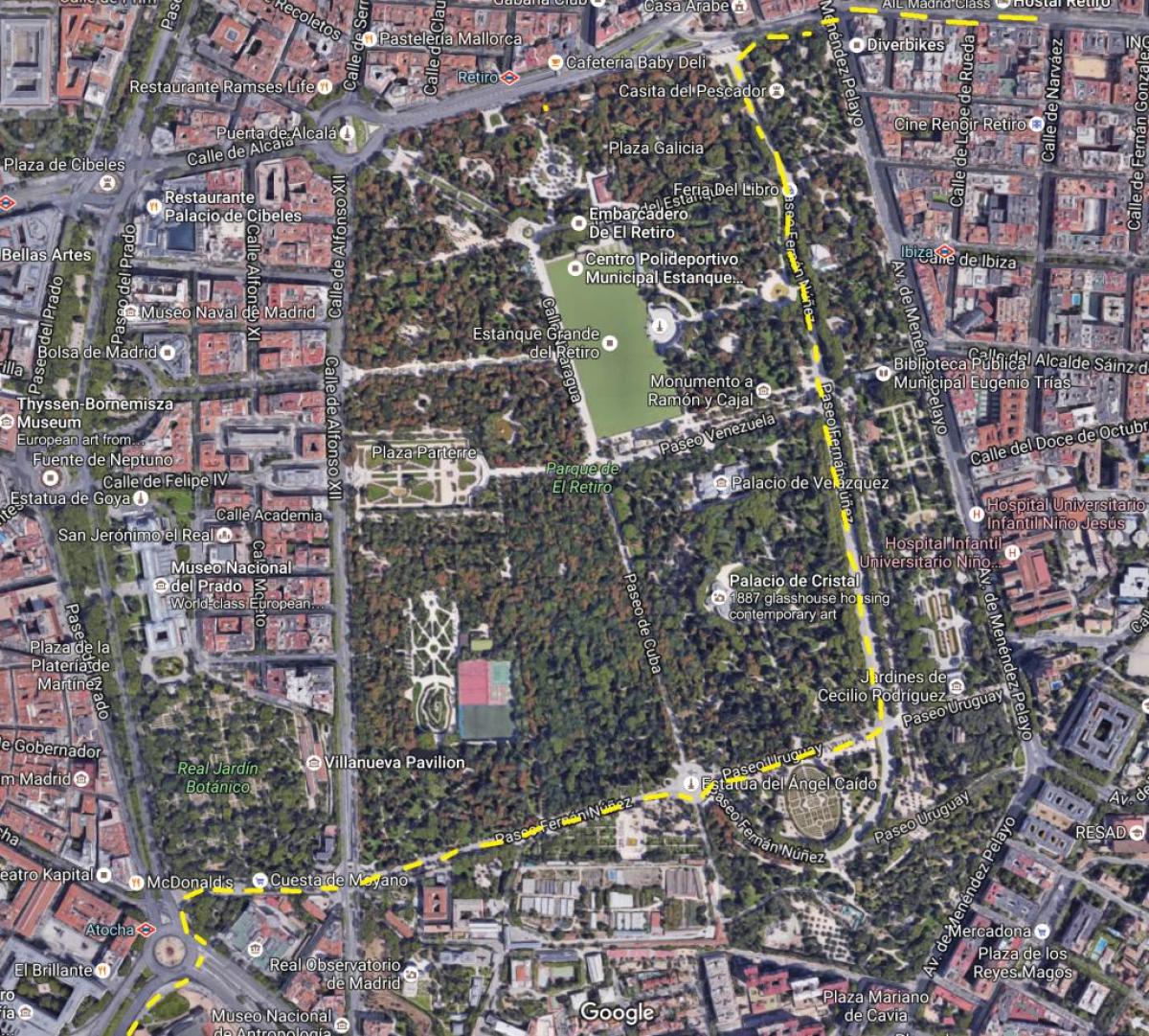 el retiro parkean Madrid mapa