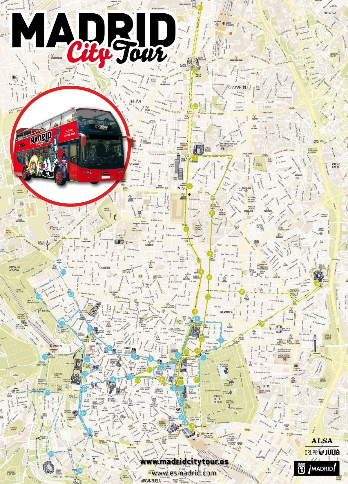 Madril hiriko autobus tour mapa